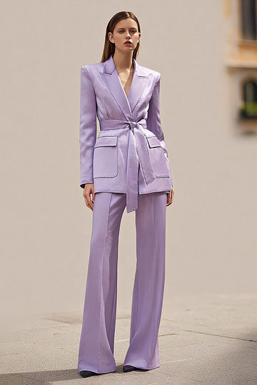 2 stycken Lilac Peak Lapel Satin Business Suits med skärp